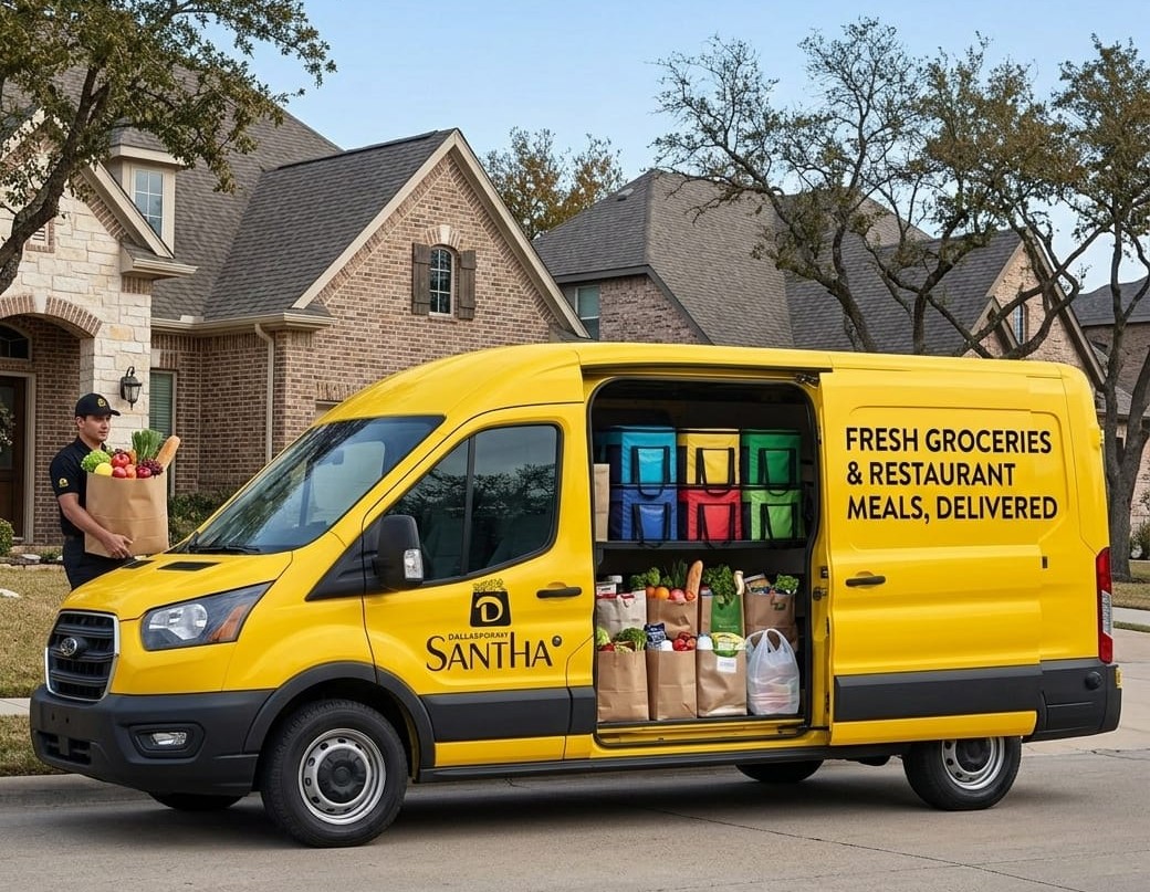 Dallaspuram Santha delivery van loaded with fresh groceries